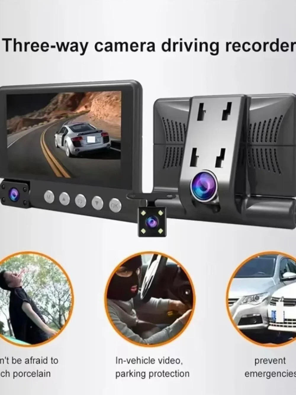 Car DVR 1080P Dash Cam Front Inside Rear Cameras Drive Video Recorder
